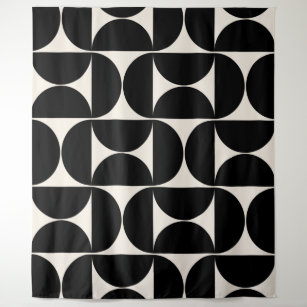 Mid Century Modern Vintage Pattern Black And White Tapestry