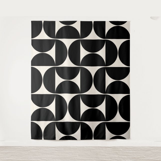 Mid Century Modern Vintage Pattern Black And White Tapestry (Front)