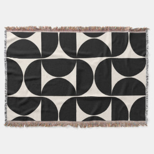 Mid Century Modern Vintage Pattern Black And White Throw Blanket