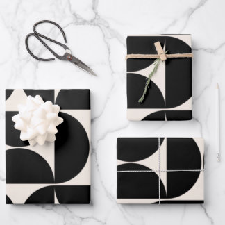 Mid Century Modern Vintage Pattern Black And White Wrapping Paper Sheets