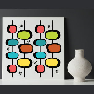 Mid Century Modern Vintage Stars Ovals on Poles Ceramic Tile
