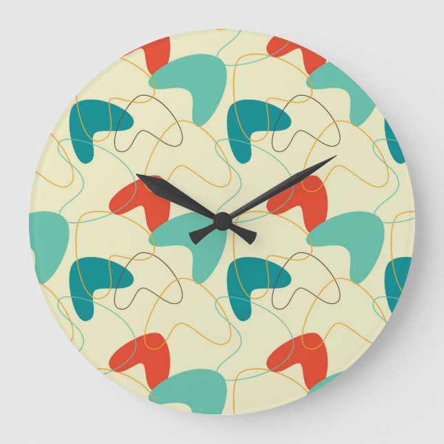 Mid-Century Modern Wall Clock, Retro Pattern Large Clock (Front)