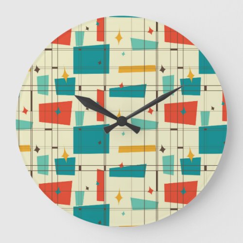 Mid_Century Modern Wall Clock Square Patterns Large Clock