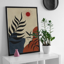 Mid Century Modern Wall Sun Art, Faux Canvas Prin