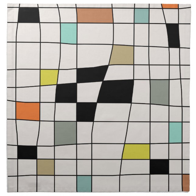 Mid Century Modern Warped Tiles Cloth Napkin (Front)