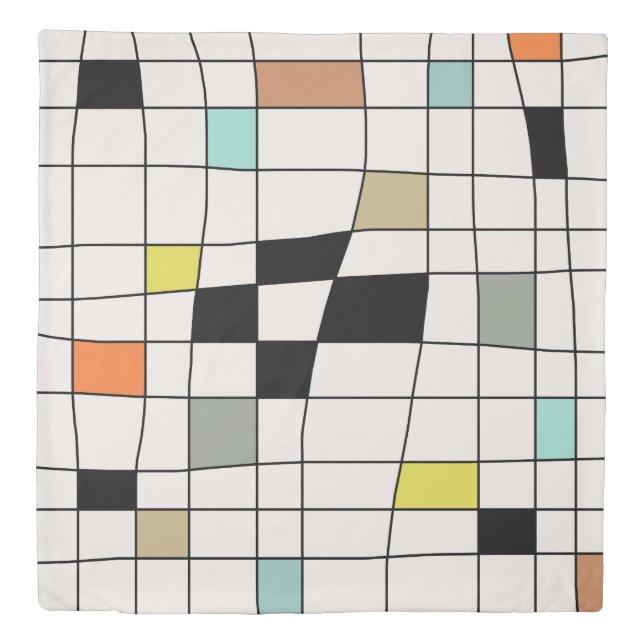 Mid Century Modern Warped Tiles Duvet Cover (Front)