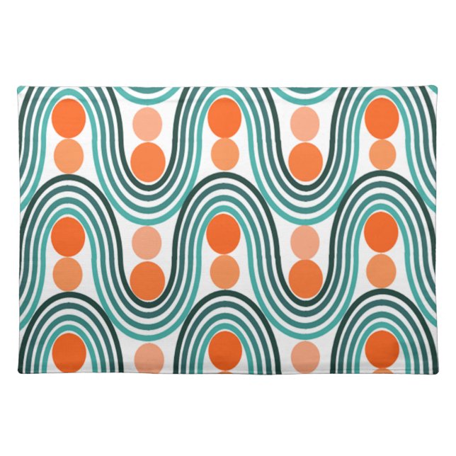 Mid-Century Modern Waves and Circles Cloth Placemat (Front)