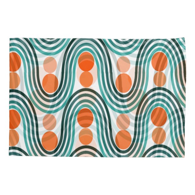 Mid-Century Modern Waves and Circles  Pillow Case (Back)