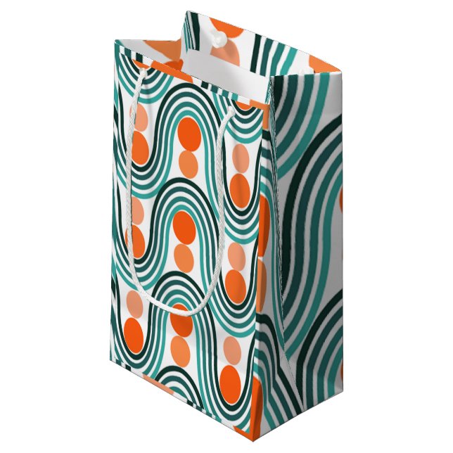 Mid-Century Modern Waves and Circles  Small Gift Bag (Front Angled)