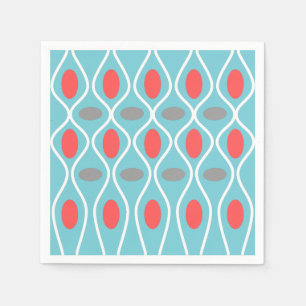 Mid Century Modern, Waves Spheres, Blue, Red, Gray Paper Napkins
