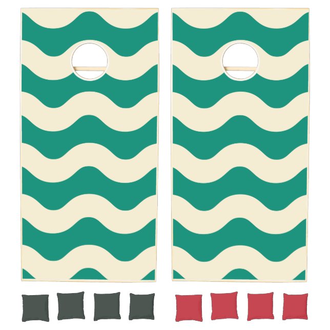 Mid-Century Modern Wavy Striped Aqua Beach Breeze Cornhole Set (Set)