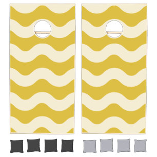 Mid-Century Modern Wavy Striped Burnt Lemon Cornhole Set