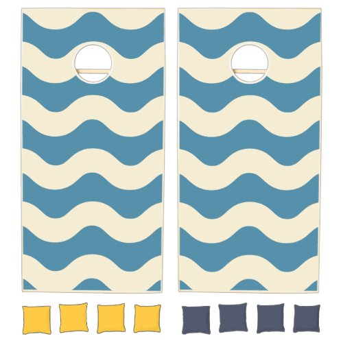 Mid-Century Modern Wavy Striped Deep Aqua
