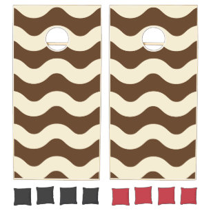 Mid-Century Modern Wavy Striped Deep Forest Brown Cornhole Set