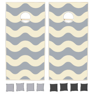 Mid-Century Modern Wavy Striped Dove Gray Cornhole Set