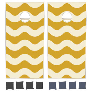 Mid-Century Modern Wavy Striped Golden Ochre Cornhole Set