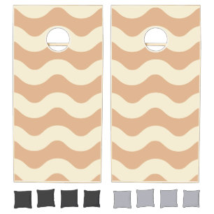 Mid-Century Modern Wavy Striped Peach Kiss Cornhole Set