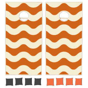 Mid-Century Modern Wavy Striped Pumpkin Cornhole Set