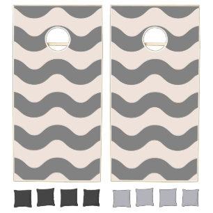 Mid-Century Modern Wavy Striped Sandcastle Pink Cornhole Set