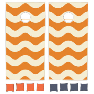 Mid-Century Modern Wavy Striped Warm Citrus Cornhole Set
