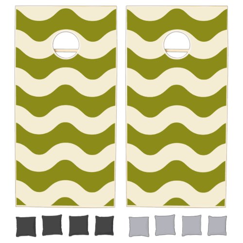Mid-Century Modern Wavy Striped Warm Olive Cornhole Set