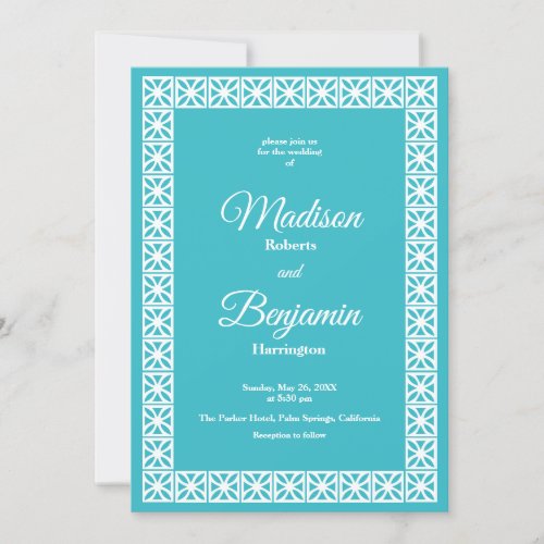 Mid Century Modern Wedding Retro Blue White Invitation