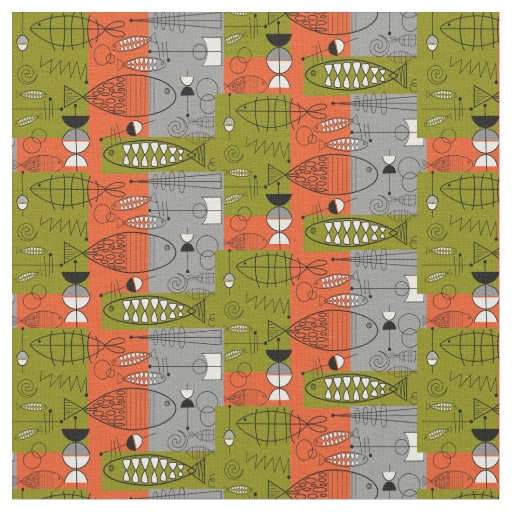 Mid-Century Modern Whimsical Fish Orange Fabric