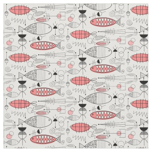 Mid-Century Modern Whimsical Fish Retro Pink Fabric