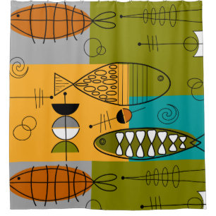 Mid-Century Modern WhimsicalFish Shower Curtain