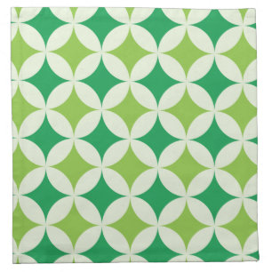 Mid Century modern White Green Starbursts Circles  Cloth Napkin