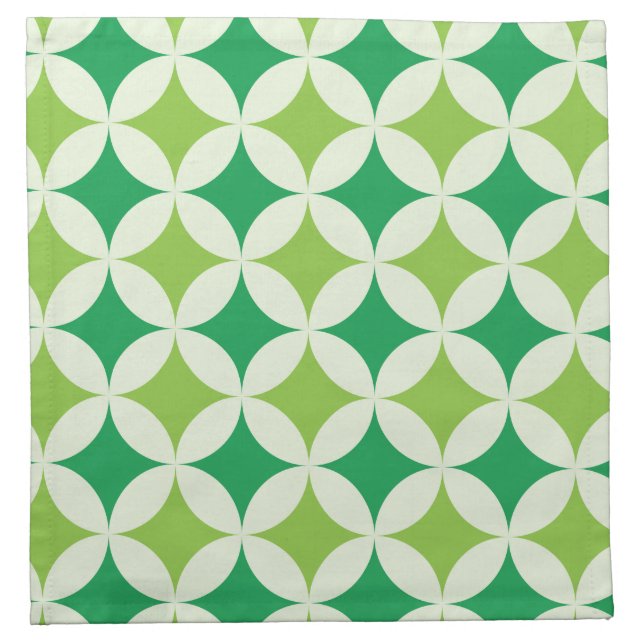 Mid Century modern White Green Starbursts Circles  Cloth Napkin (Front)