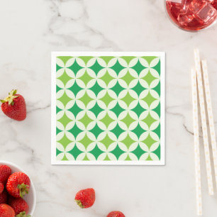 Mid Century modern White Green Starbursts Circles Napkins