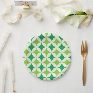 Mid Century modern White Green Starbursts Circles Paper Plates