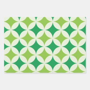 Mid Century modern White Green Starbursts Circles  Wrapping Paper Sheets