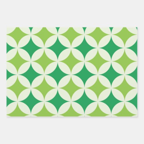 Mid Century modern White Green Starbursts Circles  Wrapping Paper Sheets