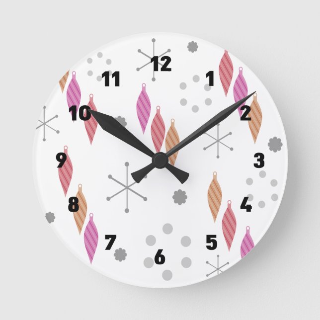 Mid Century Modern Winter Ornaments Round Clock (Front)