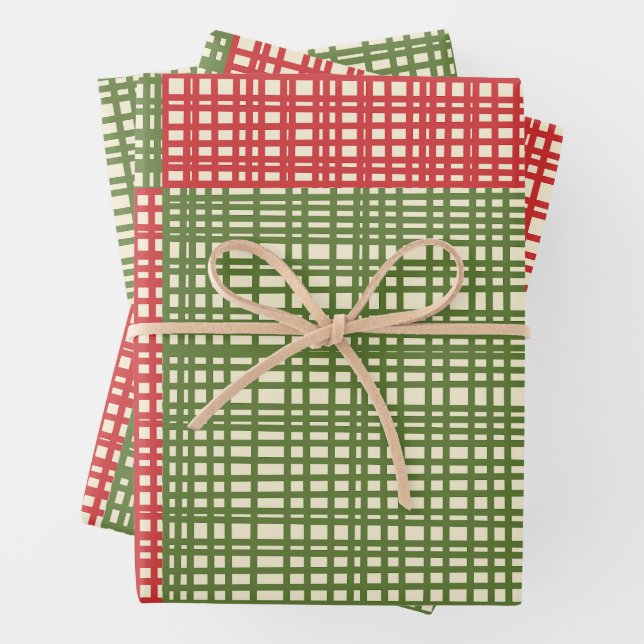 Mid Century Modern Woven Retro Christmas Patchwork Wrapping Paper Sheets (In situ)