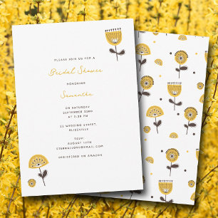 Mid Century Modern Yellow Floral Bridal Shower Invitation