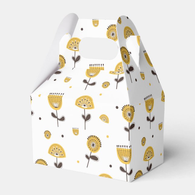 Mid Century Modern Yellow Floral Pattern Favor Boxes (Front Side)