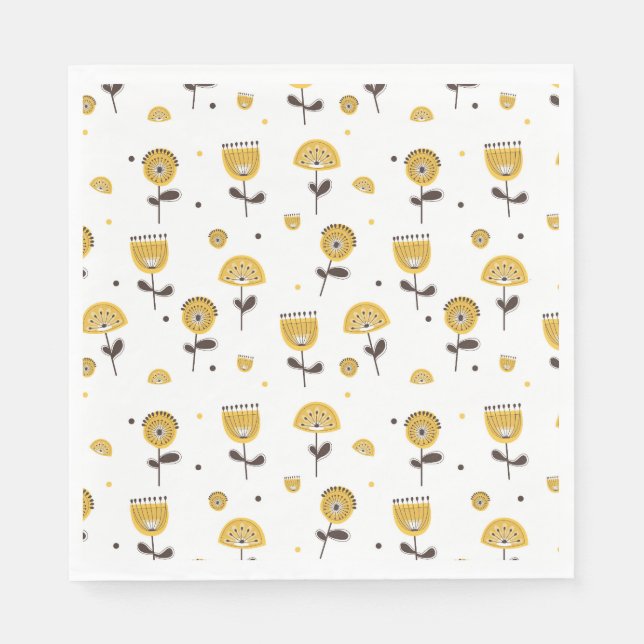 Mid Century Modern Yellow Floral Pattern Napkins (Front)