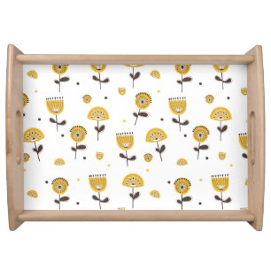 Mid Century Modern Yellow Floral Pattern Serving Tray
