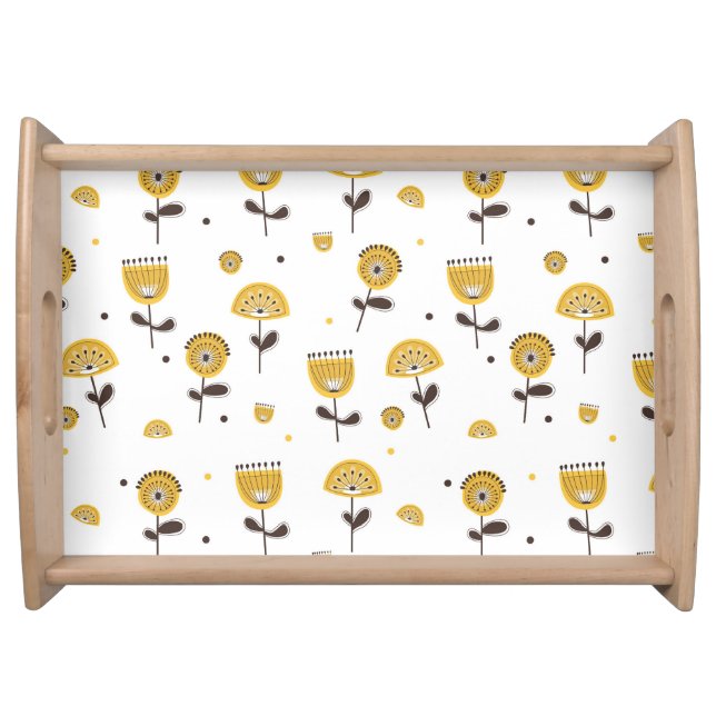 Mid Century Modern Yellow Floral Pattern Serving Tray (Front)