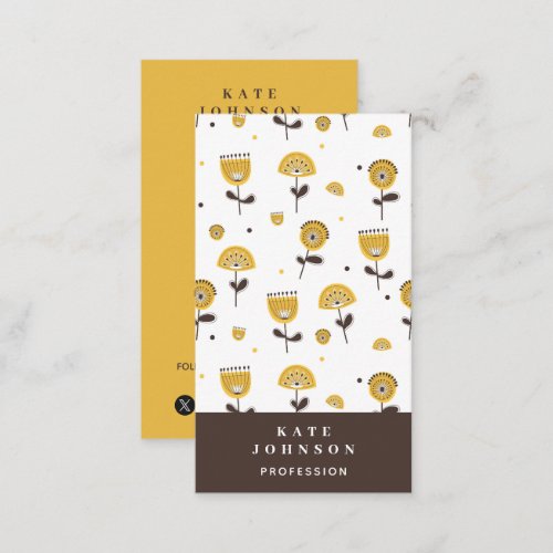 Mid Century Modern Yellow Floral QR Code Business Card