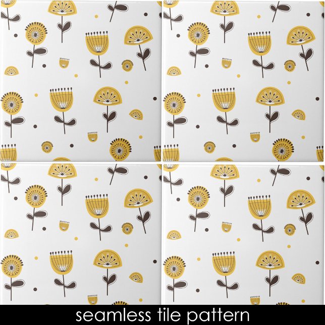 Mid Century Modern Yellow Floral Seamless Pattern Ceramic Tile (Mid Century Modern Yellow Floral Seamless Pattern Ceramic Tile)