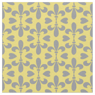 Mid Century Modern Yellow Gray Fleur de Lys Fabric