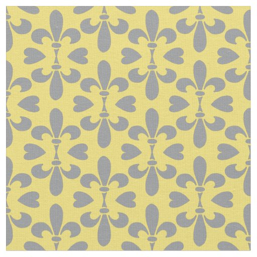 Mid Century Modern Yellow Gray Fleur de Lys Fabric
