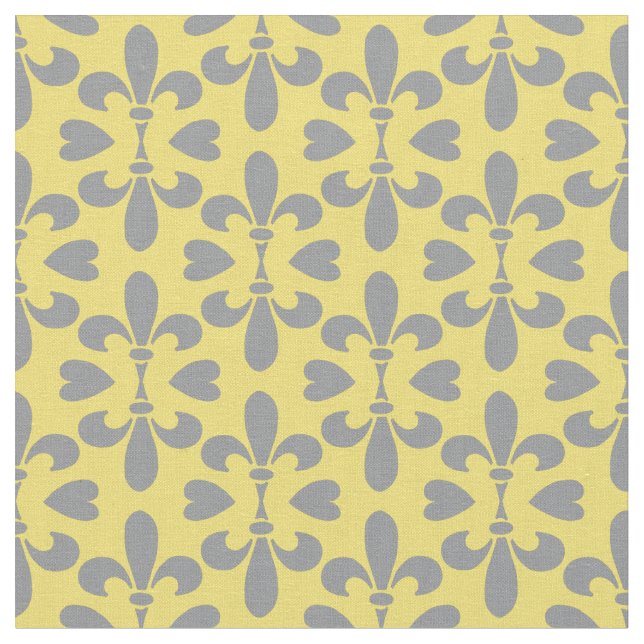 Mid Century Modern Yellow Gray Fleur de Lys Fabric (Close Up)