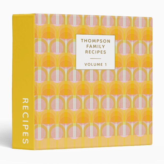 Mid Century Modern Yellow Personalized Recipe 3 Ring Binder (Front/Spine)