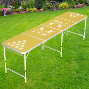 Mid-Century Monogram & Name Overlay on Burnt Lemon Beer Pong Table