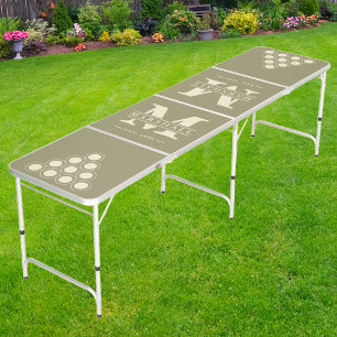 Mid-Century Monogram & Name Overlay on Sage Meadow Beer Pong Table